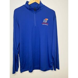 Kansas Jayhawks Hanes 1/4 Zip Pullover Mens Large Blue Vintage Retro NCAA Top